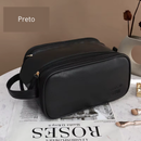 Nécessaire de maquiagem em couro PU com grande capacidade e divisórias